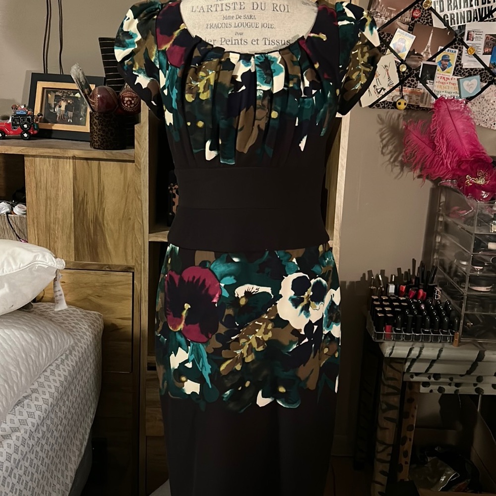 Suzy Chin Brown Floral Bandage Dress - 8